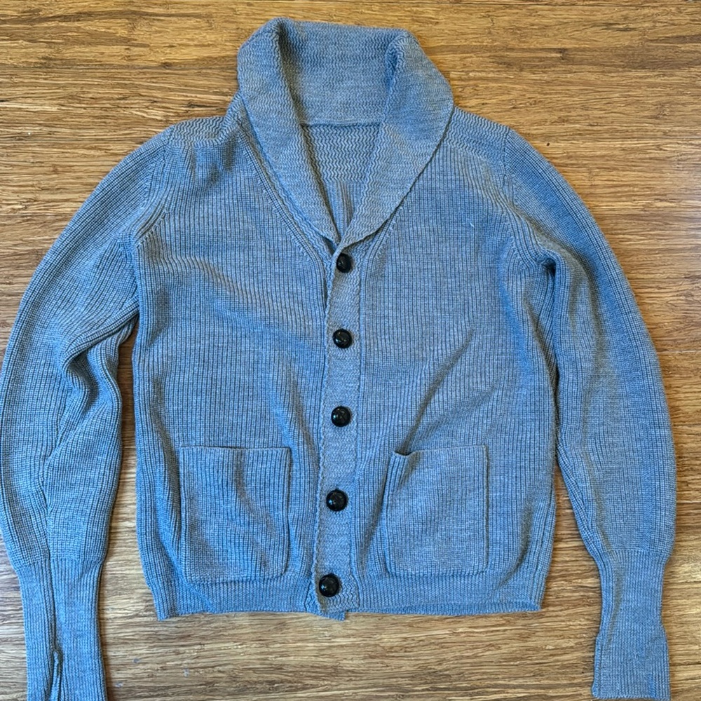 Grey shawl-collar cardigan